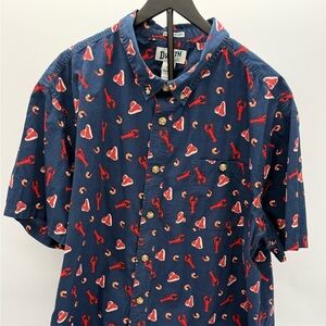 Navy Lobster & Steak Print Button-Up Shirt